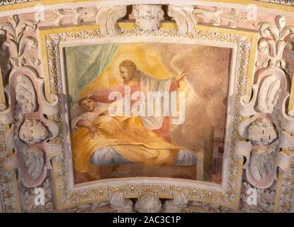 COMO, Italia - 9 Maggio 2015: il dettaglio di affresco Gesù nella guarigione nella Chiesa di San Andrea Apostolo (Brunate). Foto Stock