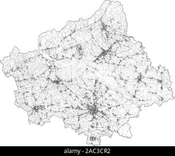 Mappa satellitare della provincia di Treviso, città e strade, edifici e strade di collegamento delle aree circostanti. Veneto, Italia. Mappa strade, strade ad anello Illustrazione Vettoriale