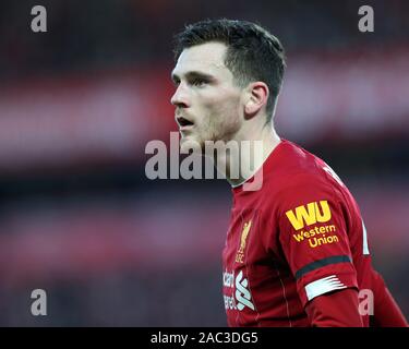 Anfield, Liverpool, Merseyside, Regno Unito. 30 Novembre, 2019. English Premier League Football, Liverpool rispetto a Brighton e Hove Albion; Andy Robertson di Liverpool - rigorosamente solo uso editoriale. Nessun uso non autorizzato di audio, video, dati, calendari, club/campionato loghi o 'live' servizi. Online in corrispondenza uso limitato a 120 immagini, nessun video emulazione. Nessun uso in scommesse, giochi o un singolo giocatore/club/league pubblicazioni Credito: Azione Sport Plus/Alamy Live News Foto Stock