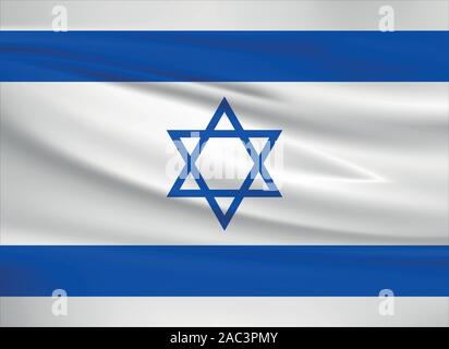 Sventola bandiera di Israele, colori ufficiali e il rapporto corretto. Israele bandiera nazionale. Illustrazione Vettoriale. Illustrazione Vettoriale