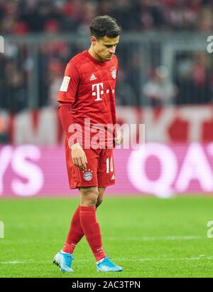 Monaco di Baviera, Germania. 30 Novembre, 2019. Il calcio FC Bayern Munich - Leverkusen, Monaco Novembre 30, 2019. Philippe COUTINHO, FCB 10 FC Bayern Monaco - Bayer 04 Leverkusen - DFL REGOLAMENTI VIETANO QUALSIASI USO DI FOTOGRAFIE come sequenze di immagini e/o quasi-VIDEO - 1.della Lega calcio tedesca, Monaco di Baviera, Novembre 30, 2019 stagione 2019/2020, undicesima giornata, FCB, München Credito: Peter Schatz/Alamy Live News Foto Stock