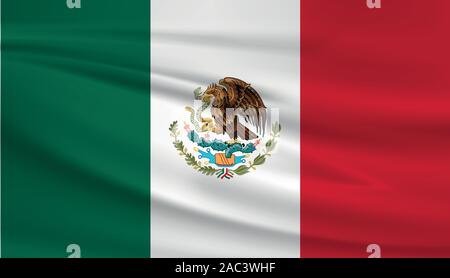 Sventola Bandiera del Messico, colori ufficiali e il rapporto corretto. Messico bandiera nazionale. Illustrazione Vettoriale. Illustrazione Vettoriale