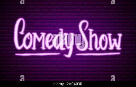Lettering comedy show. Testo calligrafico Stand Up. Incisi disegnati a mano nel vecchio vintage schizzo per poster, badge web, etichetta, emblema o il logo. Concetto su Illustrazione Vettoriale
