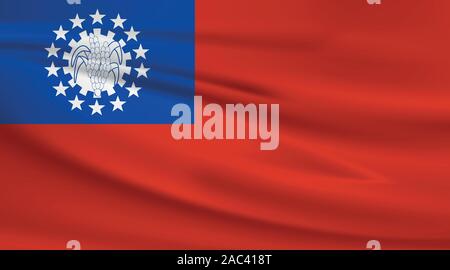 Sventola bandiera del Myanmar, colori ufficiali e il rapporto corretto. Myanmar bandiera nazionale. Illustrazione Vettoriale. Illustrazione Vettoriale