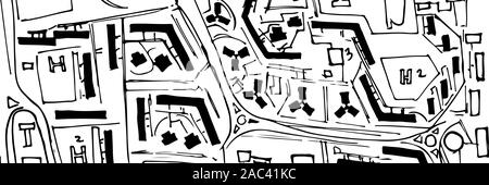 Doodle mappa della città texture. Architettura urbana piano, disegno tecnico. Mappa stradale. Banner architettonico. Illustrazione Vettoriale. Illustrazione Vettoriale
