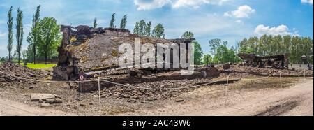 Oświęcim, Polonia - 05 Giugno 2019: Rovine di uno dei crematorio nel campo di concentramento di Auschwitz lo sterminio ebraico camp. Europa Foto Stock