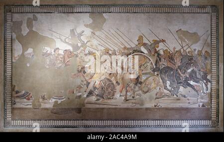 Battaglia di Isso (the Alexander Mosaic) Romana pavimento a mosaico, originariamente dalla Casa del Fauno in Pompei). Esso raffigura una battaglia tra un Foto Stock