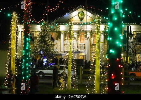 Le luci di Natale Fort Langley Canada Comunità Hall Foto Stock