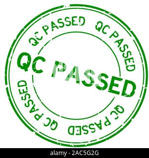 Green Grunge QC PASS WORD round la guarnizione in gomma timbro su sfondo bianco Illustrazione Vettoriale