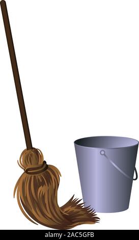 Spazzolone con benna icona. Cartoon di spazzolone con benna icona vettore per il web design isolato su sfondo bianco Illustrazione Vettoriale