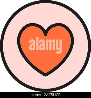 Cuore nel cerchio, il giorno di san valentino piatto icona di colore. Illustrazione Vettoriale