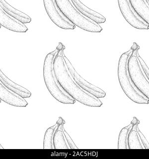 Le banane. Disegnata a mano in bianco e nero sketch come modello senza giunture Illustrazione Vettoriale