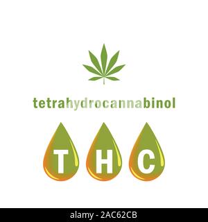 Olio di thc tetraidrocannabinolo drop e cannabis leaf illustrazione vettoriale EPS10 Illustrazione Vettoriale