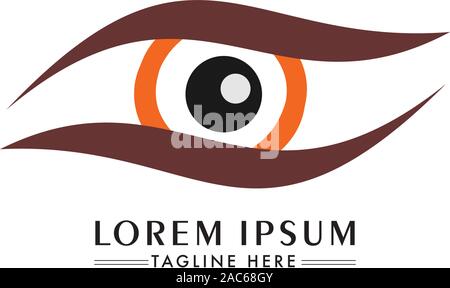 Occhio Logo Design Template, visione creativa logotipo concetto. Colorato Logo occhio visione. Icona del vettore, Eye Care il concetto di logo, marrone e arancione Illustrazione Vettoriale