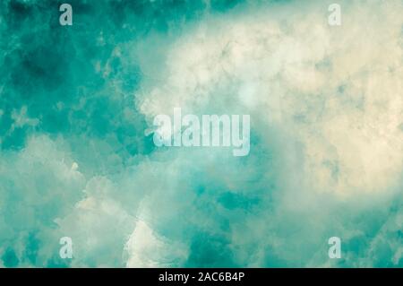 Abstract pittura moderna . Spazzola a secco di carta verniciata , tela , parete . Textured background in tonalità verdi e blu. Gli spruzzi di vernice. Onde, acqua, oceano Foto Stock