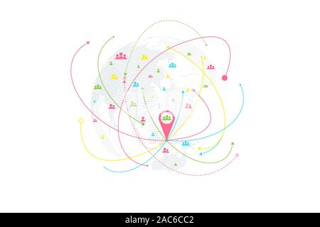 Rete globale concetto di connessione. Social media sfondo astratto di comunicazione di internet. Grande connessione alla rete di dati. Il servizio SNS. Presentazione aziendale Illustrazione Vettoriale