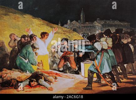 Cartolina di mezzitoni immagine: "La terza di maggio 1808' (1814) olio dipinto da Francisco de Goya (1746-1828) - raffiguranti spagnolo resistenza all occupazione francese sotto la Guerra Peninsulare, Foto Stock