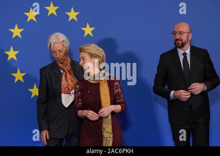 Bruxelles, Belgio. 1 dicembre, 2019. Il Presidente della Commissione europea, Ursula von der Leyen assiste per una cerimonia che segna il decimo anniversario del Trattato di Lisbona. Credito: ALEXANDROS MICHAILIDIS/Alamy Live News Foto Stock