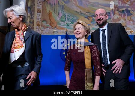 Bruxelles, Belgio. 1 dicembre, 2019. Il Presidente della Commissione europea, Ursula von der Leyen assiste per una cerimonia che segna il decimo anniversario del Trattato di Lisbona. Credito: ALEXANDROS MICHAILIDIS/Alamy Live News Foto Stock