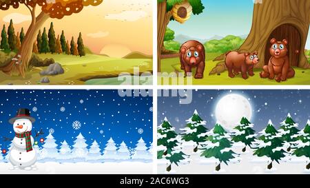 Diverse serie di scene naturali illustrazione Illustrazione Vettoriale