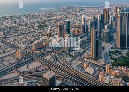 Vista dal Burj Khalifa, Dubai, Emirati arabi uniti (EAU) Foto Stock