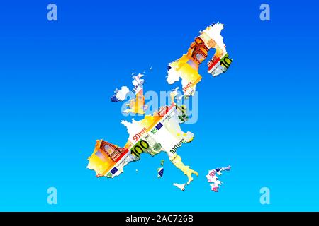 Landkarte von Europa aus Euroscheinen Foto Stock