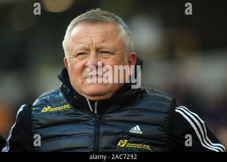 Wolverhampton, Regno Unito. 01 Dic, 2019. Sheffield Regno Manager Chris Wilder si affaccia su . Premier league, Wolverhampton Wanderers v Sheffield Utd a Molineux Stadium di Wolverhampton domenica 1 dicembre 2019. Questa immagine può essere utilizzata solo per scopi editoriali. Solo uso editoriale, è richiesta una licenza per uso commerciale. Nessun uso in scommesse, giochi o un singolo giocatore/club/league pubblicazioni. pic da Steffan Bowen/Andrew Orchard fotografia sportiva/Alamy Live news Credito: Andrew Orchard fotografia sportiva/Alamy Live News Foto Stock