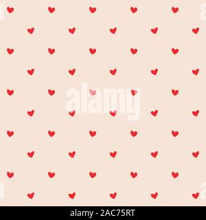 Seamless pattern con cuori rossi. Cremosa romantico sottofondo di pesca per i tessili, carta da parati, tessuto, design. Illustrazione Vettoriale. Illustrazione Vettoriale
