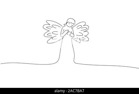 Schizzo di disegno di un angelo monocromatica illustrazione vettoriale. Illustrazione Vettoriale