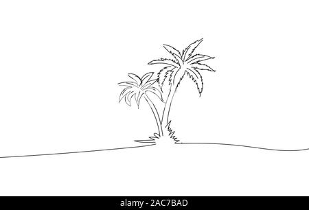 Disegno monocromatico schizzo di tropicale palme di cocco. Vettore minimalista design. Illustrazione Vettoriale