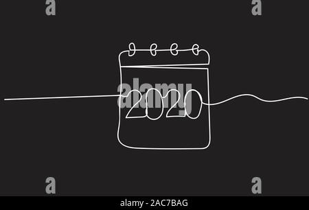2020 singola linea continua art. Anno nuovo biglietto di auguri headline decorazione. Uno schizzo schizzo illustrazione vettoriale Illustrazione Vettoriale