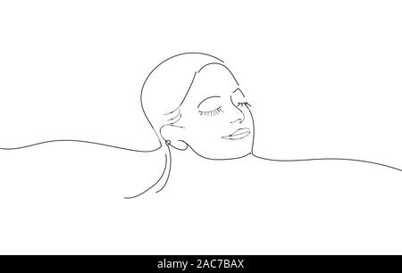 Disegno astratto faccia il disegno. Portret di una donna in stile minimalista Illustrazione Vettoriale