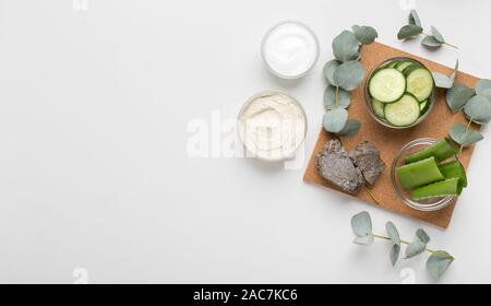 Trattamento viso idratante crema naturale di aloe e succo di cetriolo Foto Stock