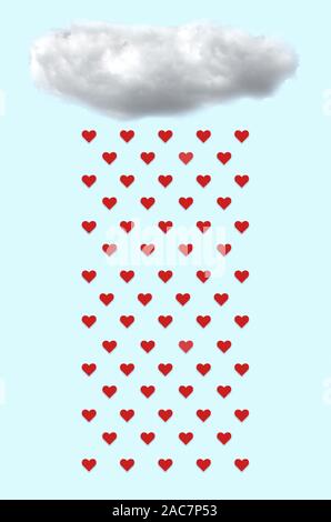 Il giorno di San Valentino del concetto. Il giorno di San Valentino biglietto di auguri. Illustrazione per il giorno di San Valentino. Invece di pioggia, cuori cadono dal cloud. Foto Stock