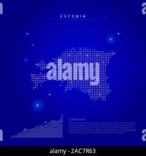 Estonia mappa illuminato con puntini luminosi. Elementi Infographics. Blu scuro dello sfondo spazio. illustrazione. Diagramma di crescente, lorem ipsum testo. Foto Stock