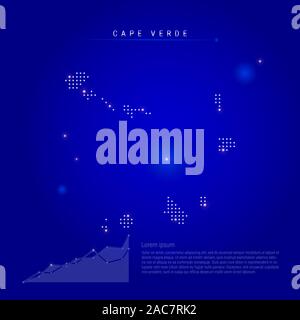 Capo Verde illuminato mappa con punti luminosi. Elementi Infographics. Blu scuro dello sfondo spazio. illustrazione. Diagramma di crescente, lorem ipsum testo. Foto Stock