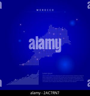Il Marocco mappa illuminato con puntini luminosi. Elementi Infographics. Blu scuro dello sfondo spazio. illustrazione. Diagramma di crescente, lorem ipsum testo. Foto Stock