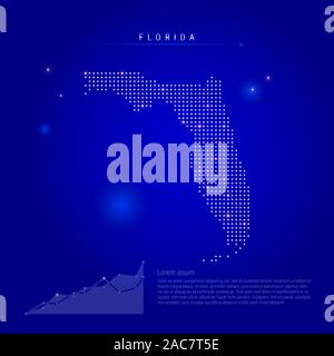 Florida stato Usa mappa illuminato con puntini luminosi. Elementi Infographics. Blu scuro dello sfondo spazio. illustrazione. Diagramma di crescente, lorem ipsum testo. Foto Stock