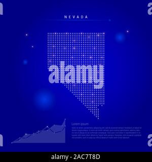 Nevada stato Usa mappa illuminato con puntini luminosi. Elementi Infographics. Blu scuro dello sfondo spazio. illustrazione. Diagramma di crescente, lorem ipsum testo. Foto Stock