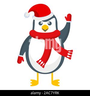 Merry attraente pinguino in una sciarpa e cappello. Carattere di natale. Illustrazione Vettoriale