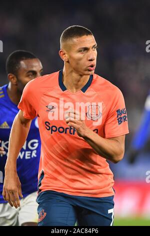 Leicester, Regno Unito. 1 Dic 2019. Richarlison (7) di Everton durante il match di Premier League tra Leicester City e Everton al King Power Stadium, Leicester domenica 1 dicembre 2019. (Credit: Jon Hobley | MI News) La fotografia può essere utilizzata solo per il giornale e/o rivista scopi editoriali, è richiesta una licenza per uso commerciale Credito: MI News & Sport /Alamy Live News Foto Stock