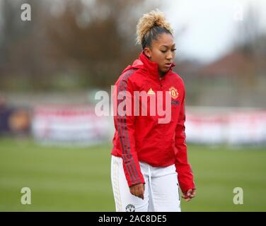 Dagenham, Regno Unito. 1 Dic 2019. Lauren James del Manchester United per le donne durante la pre-match warm-up .durante la Barclays donna Super League match tra il West Ham United donne e il Manchester United a Rush stadio verde sul dicembre 01, 2019 in Dagenham, Inghilterra. (Foto di AFS/Espa-Images) Credito: Cal Sport Media/Alamy Live News Foto Stock