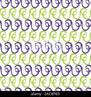 Vettore righe bianche di rotearlo viola e verde motif schema di ripetizione. Abstract curva vitigni. Illustrazione Vettoriale