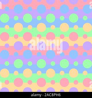 Modello senza giunture di vivaci colori Arcobaleno su strisce e cerchi. Sfondo di bambino stampa pastello per abiti, pigiami, notebook o carta di avvolgimento. Illustrazione Vettoriale