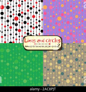 Linee e cerchi verticali modello senza giunture pack con differenti combinazioni di colore. Illustrazione Vettoriale