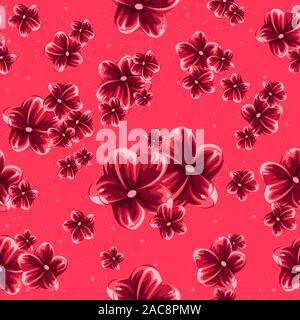 Rosa fiori di ciliegio seamless pattern per la molla, orientale e stampe di Hawaiian. Hibiscus o pensie tropicale, paesaggio giapponese vettore. Illustrazione Vettoriale