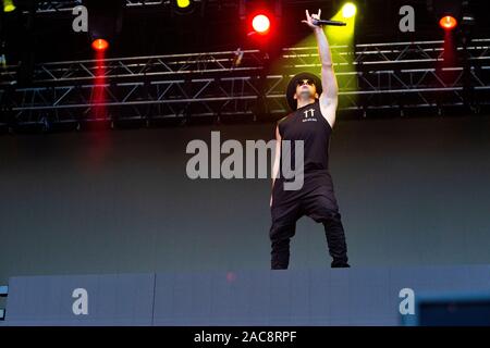 EDM Star Timmy tromba durante il suo titolo di prestazioni a Belsonic 2018, Festival Belsonic, Belfast, Regno Unito Foto Stock