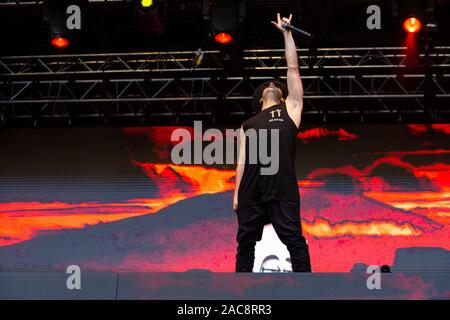 EDM Star Timmy tromba durante il suo titolo di prestazioni a Belsonic 2018, Festival Belsonic, Belfast, Regno Unito Foto Stock