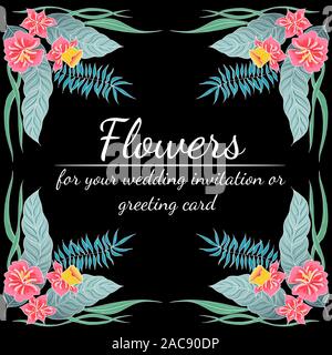 Telaio tropicali disegnati a mano. Il fogliame della giungla illustrazione. Bordo floreale. Disegno a mano. Il vettore isolato. Molla naturale scheda di nozze. In estate le tropicali Illustrazione Vettoriale