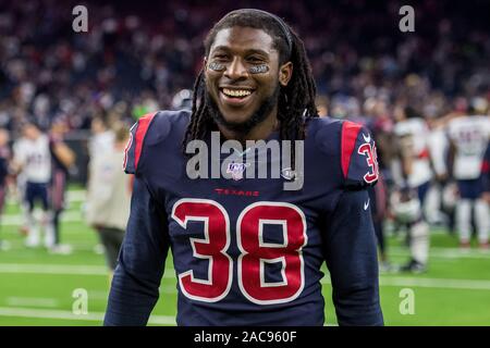 Houston, TX, Stati Uniti d'America. 1 dicembre, 2019. Houston Texans running back Buddy Howell (38) lascia il campo dopo un NFL partita di calcio tra New England Patriots e Houston Texans al NRG Stadium di Houston, TX. I Texans hanno vinto il gioco da 28 a 22. Trask Smith/CSM/Alamy Live News Foto Stock